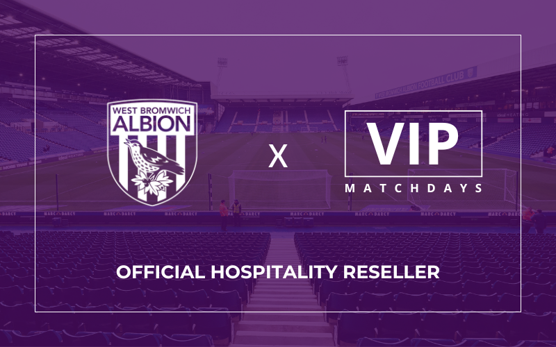 West Bromwich Albion FC logo alongside VIP Matchdays logo, signifying their partnership and that VIP Matchdays are official hospitality re-sellers at The Hawthorns.