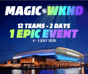 Magic Weekend 2026 Hospitality Packages at Hill Dickinson Stadium. The graphic shows Hill Dickinson Stadium lit up at night with the text Magic WKND, 12 TEAMS - 2 DAYS, 1 EPIC EVENT, 4-5 JULY 2026 ABOVE